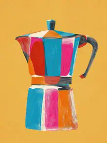 Creative illustration by Branka Kodžoman: colorful moka pot against a vibrant background