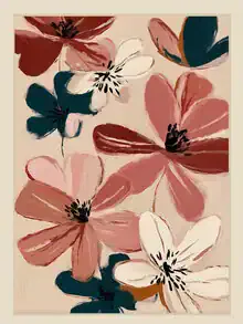 Wall art featuring soft blooms in rose and burgundy, harmonious and aesthetic.