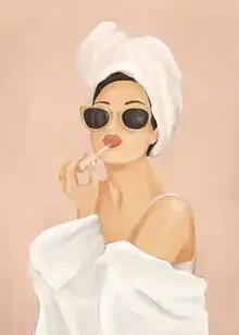 Illustration of a woman preparing for her morning beauty routine
