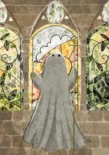 Illustration by Katherine Blower: cute little ghost in soft colors.