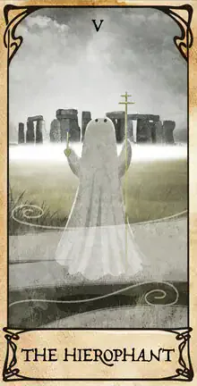 Wall art by Katherine Blower: playful little ghost on a tarot card