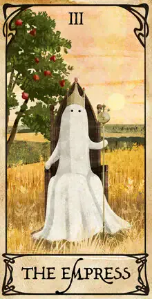 Illustration by Katherine Blower: a cute little ghost with a friendly expression