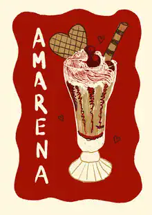 Wandbild von Jacky Eitzert: Lebendiger Amarena Eisbecher mit Waffelherz