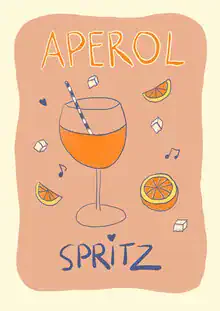 Colorful illustration of an Aperol Spritz with a cheerful summer vibe.