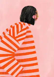 Illustration von Bea Muller: Frau mit orangefarbenen Streifen im minimalistischen Stil