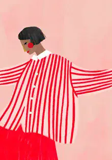 Illustration einer Frau mit rotem Rock, die stilvolle Eleganz ausstrahlt.