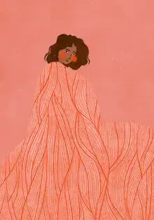 Illustration von Bea Muller: elegante Frau mit Wirbeln in sanften Linien