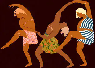 Illustration von Uma Gokhale: Tanzende Frauen in harmonischer Verbindung