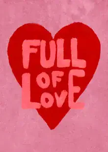 Wall art with hand lettering: heart and love in soft pink and red shades.