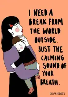Illustration by Kiki Van Den Molen: calming scene of a mother with her child