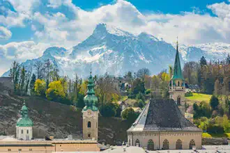 Photo art by Martin Wasilewski: view of Salzburg's old town with Hochthron in spring