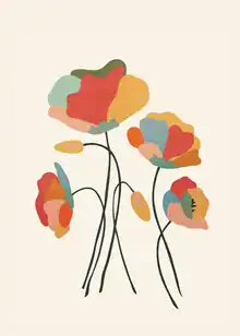 Illustration of colorful flowers in soft tones, creating a cheerful mood.