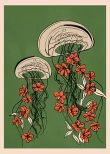 Illustration by Branka Kodžoman: floral jellyfishes in soft colors