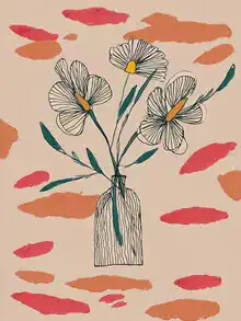 Illustration von Branka Kodžoman: zarte Blütenblätter im sanften Nachmittagshimmel