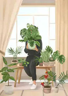 Illustration von Branka Kodžoman: sanfter Garten mit Pflanzen und einer gemütlichen Bank
