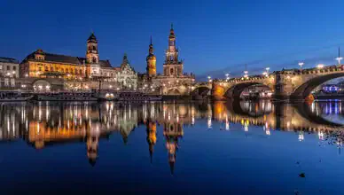 Photo art by Achim Thomae: panoramic view of Dresden's old town at sunset
