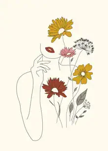 Illustration of a woman with flowers in a minimalist line art style