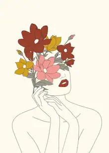 Illustration of a woman with magnolias: delicate lines and calm thoughts