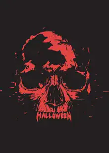 Illustration of a Halloween skull with bold red and black accents