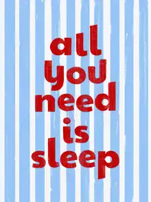 Wall art featuring colorful typography about sleep in a retro style with striped background.