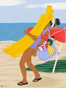 Illustration by Javiera Hernandez: colorful beach essentials in a lively design