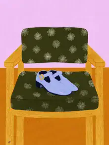 Illustration by Javiera Hernandez: stylish still life with shoes and chair
