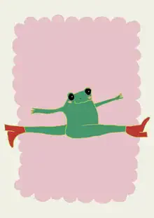 Funny illustration of a frog happily floating in the air.