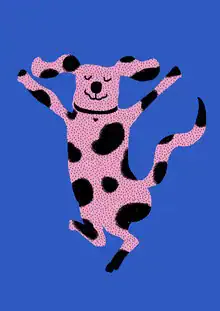 Wall art by Xenia Strohmeyer: cheerful dog in vibrant colors, perfect for a kids' room.