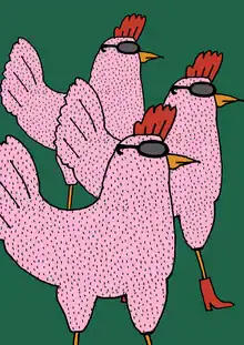 Illustration by Xenia Strohmeyer: colorful chickens playfully arranged.