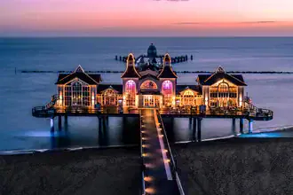 Photo art by Achim Thomae: Sellin Pier at sunrise by the sea