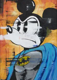 Funny illustration by Daniel Leo: a Batman-mouse design in bright colors.