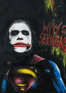 Wall art by Daniel Leo: humorous illustration featuring a Joker with a serious expression