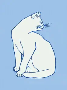 Wall art featuring a stylized white cat, modern blue line art in a minimalist style.