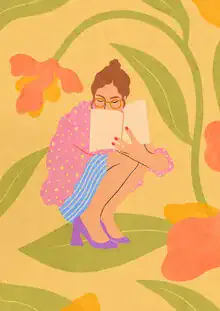Illustration by Lemon Fee: a female portrait surrounded by colorful flowers.