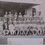 This photo, taken at on a work detail in Manila, was smuggled out of the camp in his shoe by Sgt. Forrest Knox of A Company. American POWs are shown with their guards. From top left:
1. Frederick Dunn 2. Leon Athea 3. Edward Buckner 4. Robert Peppler 5. Red Sullivan 6. Alva Chapman 7. Thomas McKnight 8. Joe Errington 9. Medic-Goosie 10. John Andrews 11. Forest Knox 12. Pegetia 13. John Miklo, C Co., 14. Charles Walker 15.Charles "Pappy" Stein 16. Owen Sandmire 17. Floyd "Ga Ga" Garland 18. Aaron Combs 19. Lt. Stephen Cosby
20. Numb ---- 21. Son-in-Law 22. Julian Teaddoro 23. Orderly 24. Transferred 25. Colonel's Driver 26. Nakamura "The Bull" 27. ---- for Brains 28. Mickey the Rat 29. Carpenter 30. Long Tall / Harvard 31. Kondo
Courtesy of Hedberg Public Library, Janesville, Wisconsin - Gruver Collection Manila Driving Detail