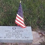 Sgt Eber L. Boden's grave at Oakwood Memorial Cemetery, Oakwood, Oklahoma. bodeneber01Grave
