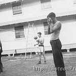Members of the 192nd prepare to play volleyball. Bashleben1