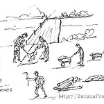 Sketch of POWs rebuilding bridges from May to August 1942. The POWs fought to go on a work detail to get out of Camp O'Donnell in an attempt to avoid dying. Work Detail