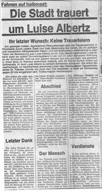 Die Stadt trauert um Luise Albertz