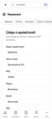 Deratix Váš firemní design — mobile app view with touch-optimized interface