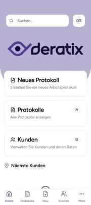 Deratix mobile app showing pest control protocol form with offline capability