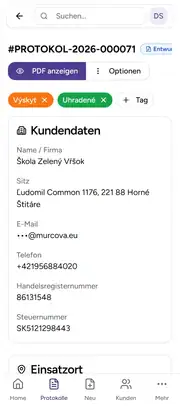 Deratix PDF-Protokoll­erstellung — mobile app view with touch-optimized interface