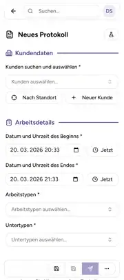 Protokoll fertig, bevor Sie den Kunden verlassen — mobile app view