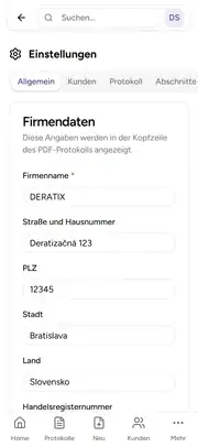 Deratix Ihr Firmenbranding — mobile app view with touch-optimized interface