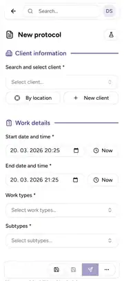 Deratix Digital protocol — mobile app view with touch-optimized interface