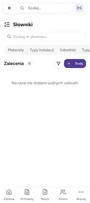 Deratix Zalecenia dla klienta — mobile app view with touch-optimized interface
