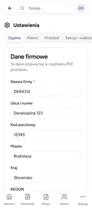 Deratix Marka Twojej firmy — mobile app view with touch-optimized interface