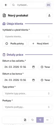 Deratix Digitálny protokol — mobile app view with touch-optimized interface