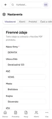 Deratix Váš firemný dizajn — mobile app view with touch-optimized interface