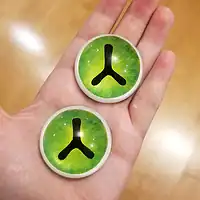 Painted on commission for an alien creature suit. Acrylic paints on 1.5" clear acrylic hemispheres.
The follow-me optical illusion makes for an interesting effect with the three pronged pupils. Caltrop slitted pupils with a yellow green iris and a white sclera border